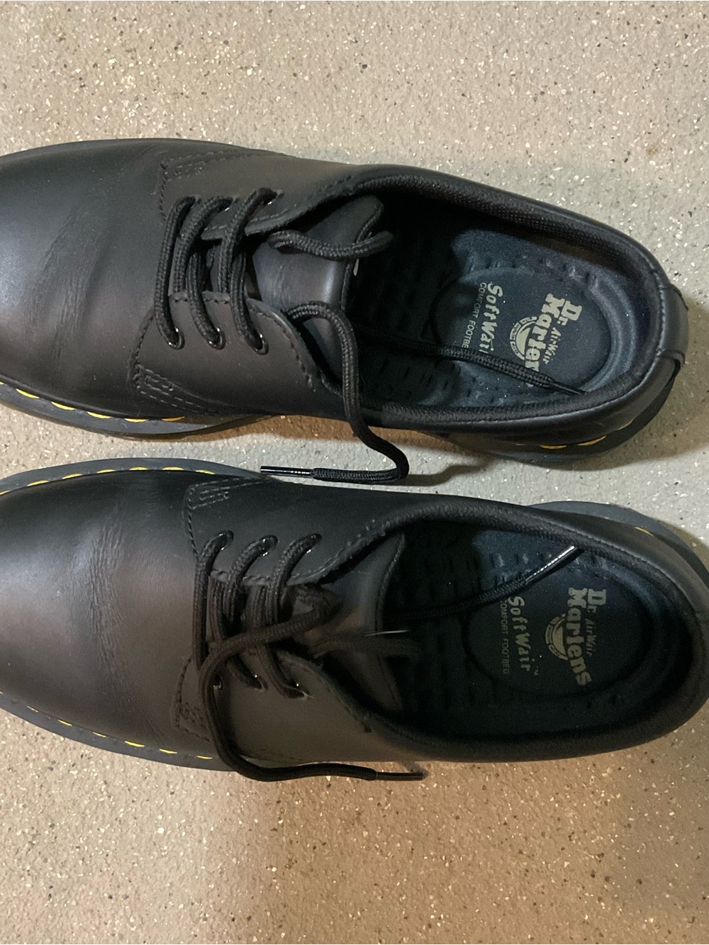 Dr. Martens Women's Black Leather 3-Eye Derby with Yellow Stitching
